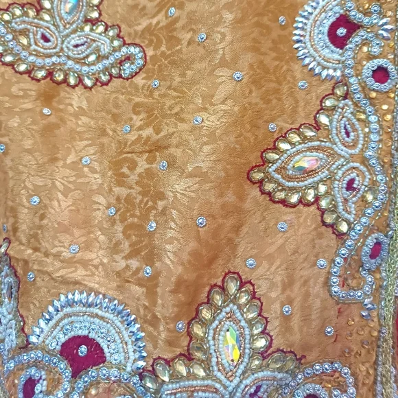 Silk shiny embroidery saree - Picture 3 of 5